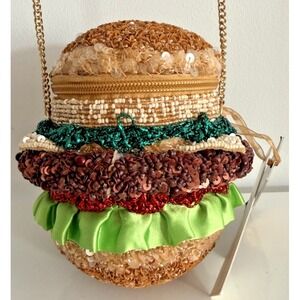 Beaded Hamburger Crossbody Purse NWT Bag From India to You Viral Bag Gold Strap